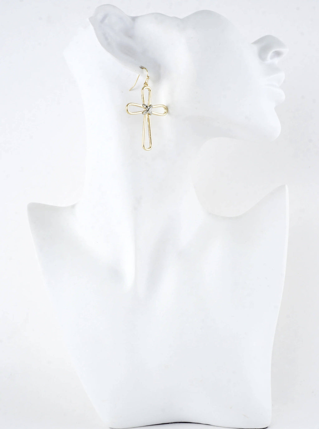 Modern Open Cross Wire Drop Earrings: Gold Rhodium