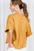 Vintage-Inspired Cut Edge Knit Top: Mustard
