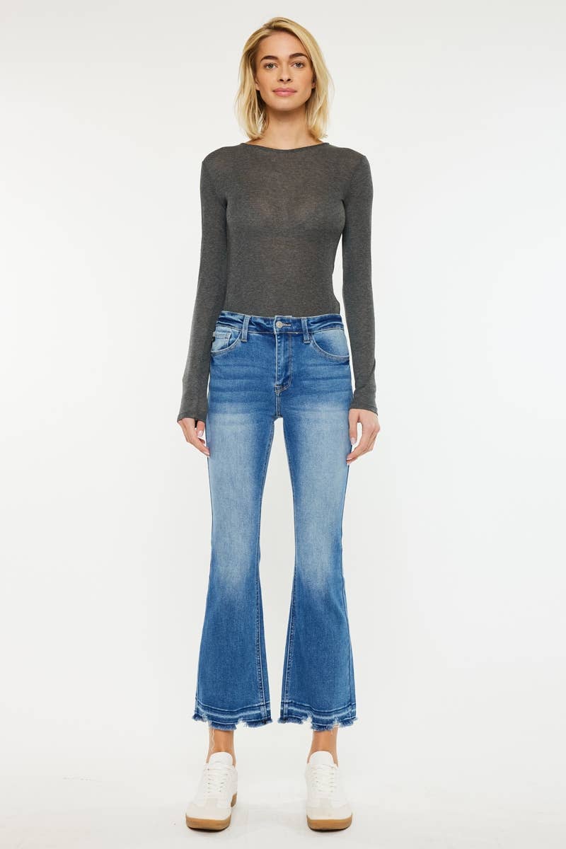 Kan Can High Rise Crop Bootcut Jeans (Medium Wash)