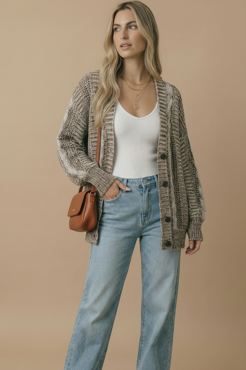 Button Down Oversized Cardigan: Oatmeal