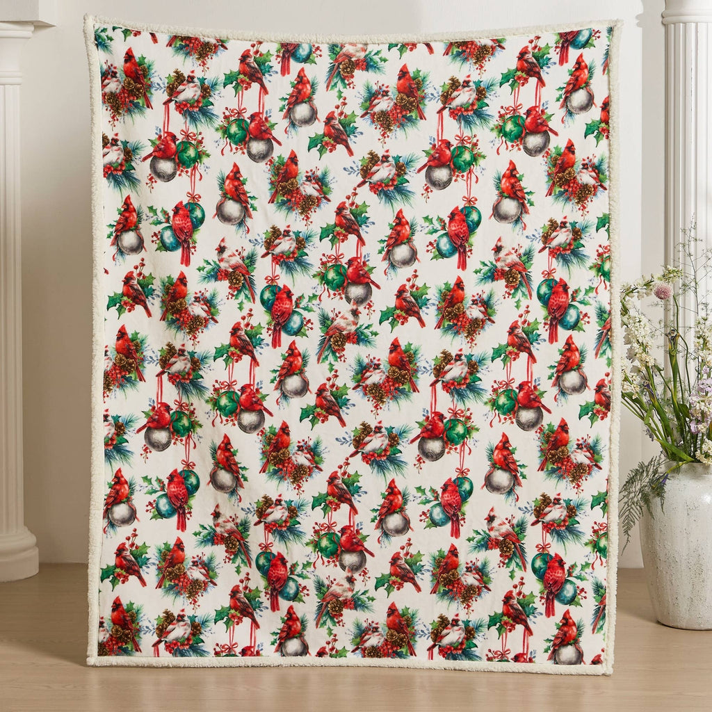 Winter Cardinal Faux Fur & Sherpa Throw Blanket