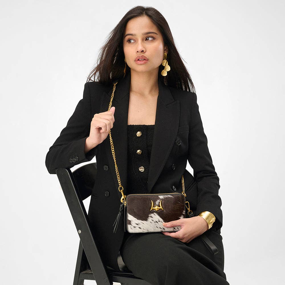 Loyal West Shell Mini Purse In Black & White Cowhide: Single