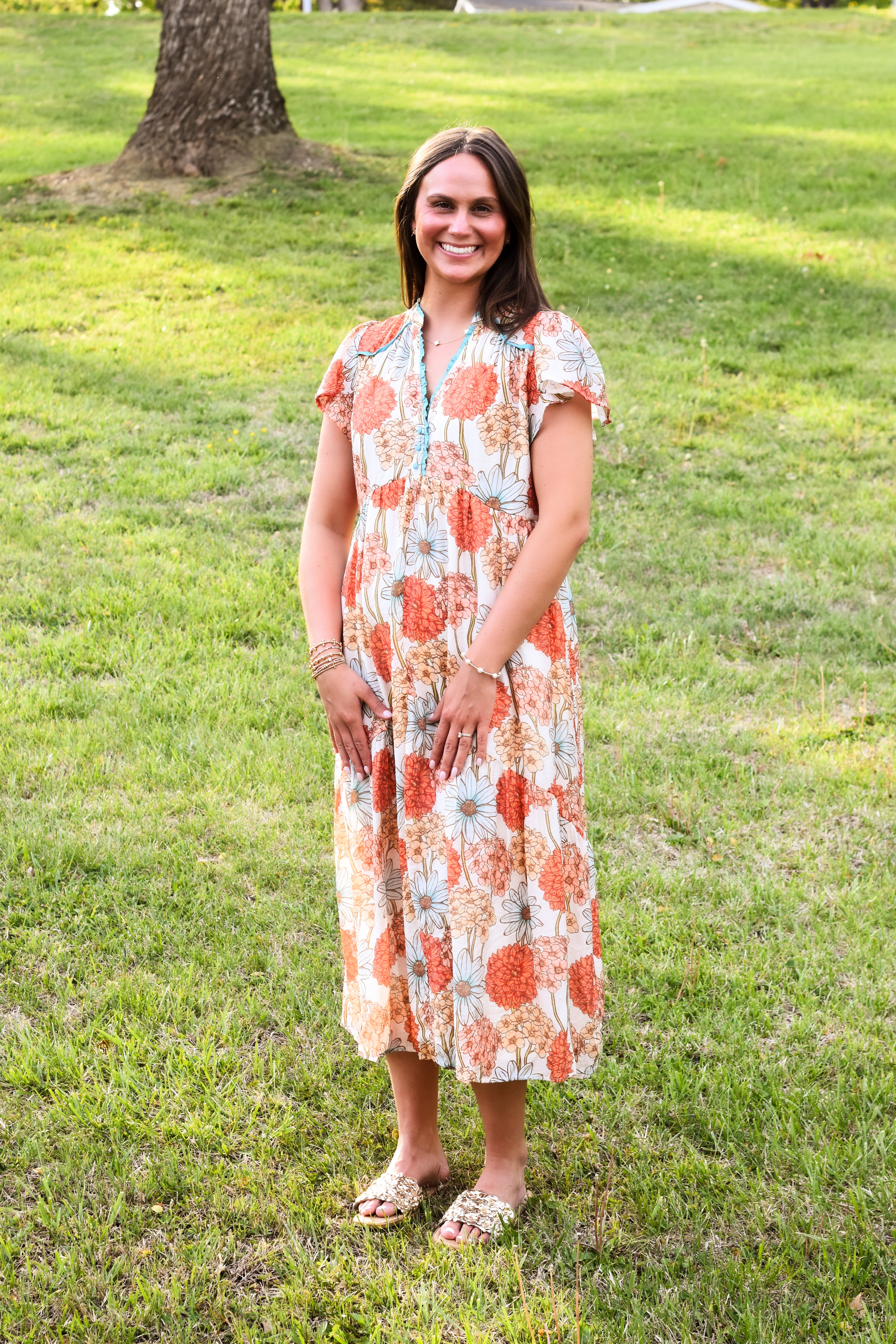 Umgee Mix Floral Button-Front Midi Dress