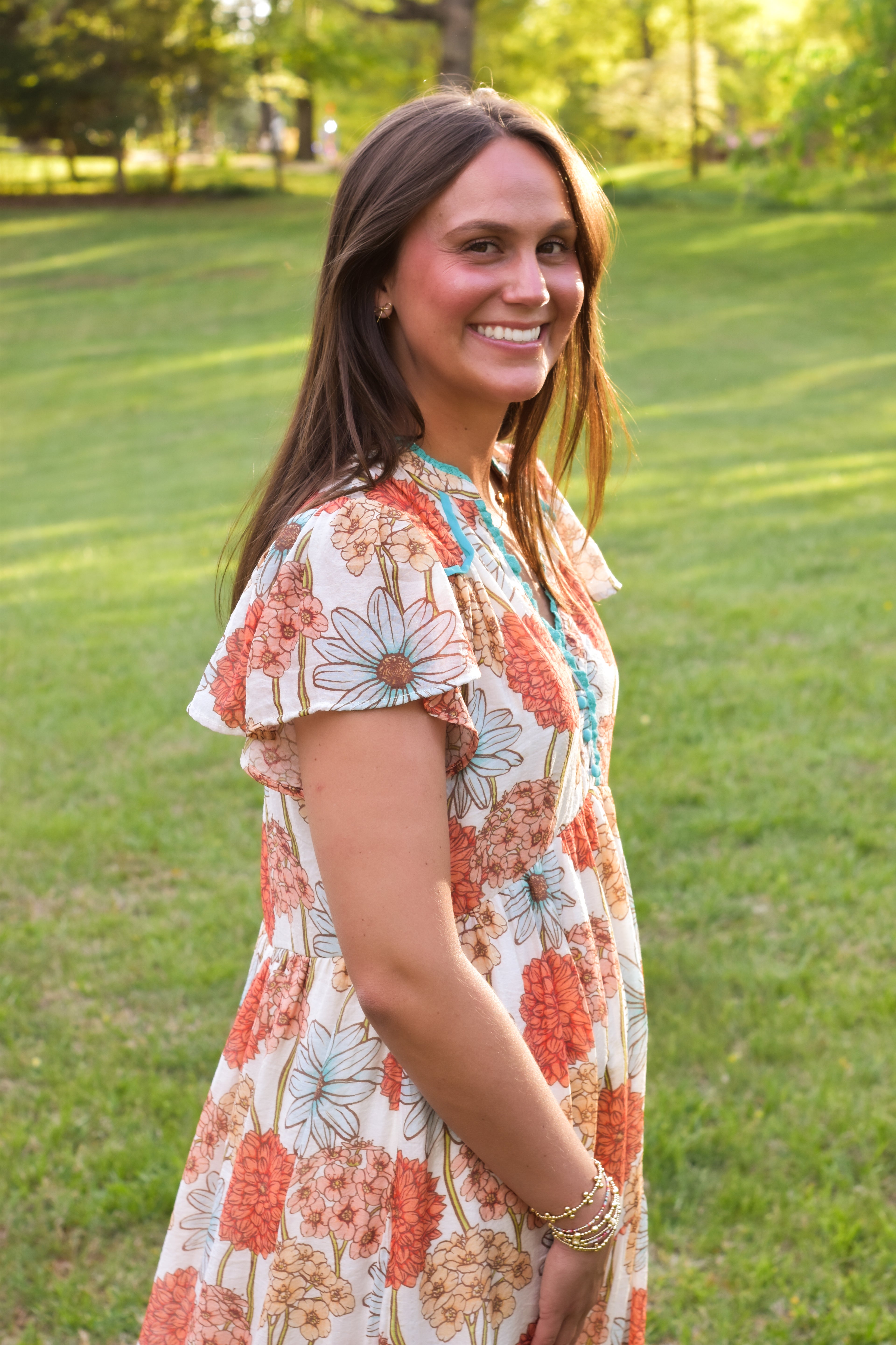Umgee Mix Floral Button-Front Midi Dress