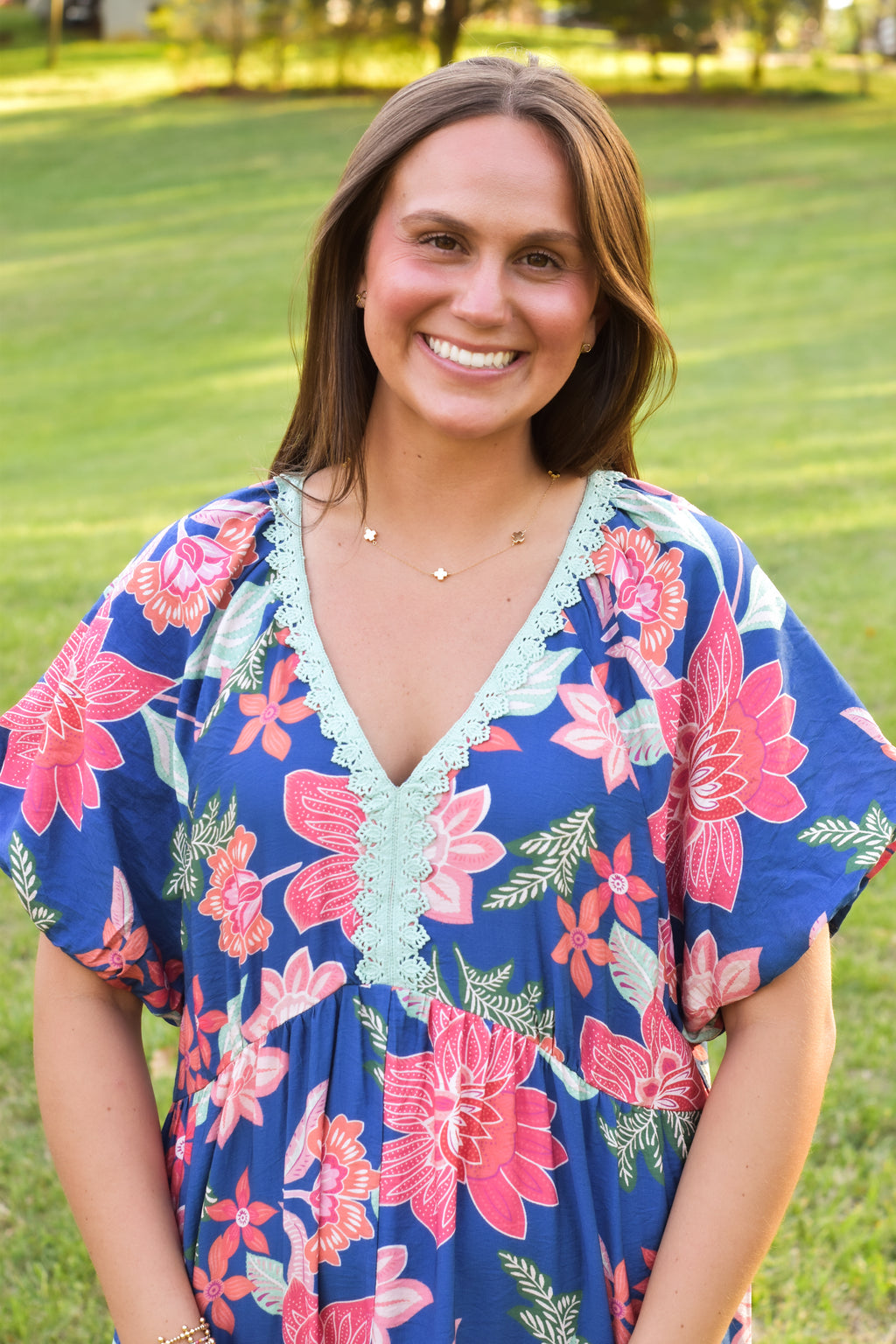 Umgee Floral Print V-Neck Maxi Dress