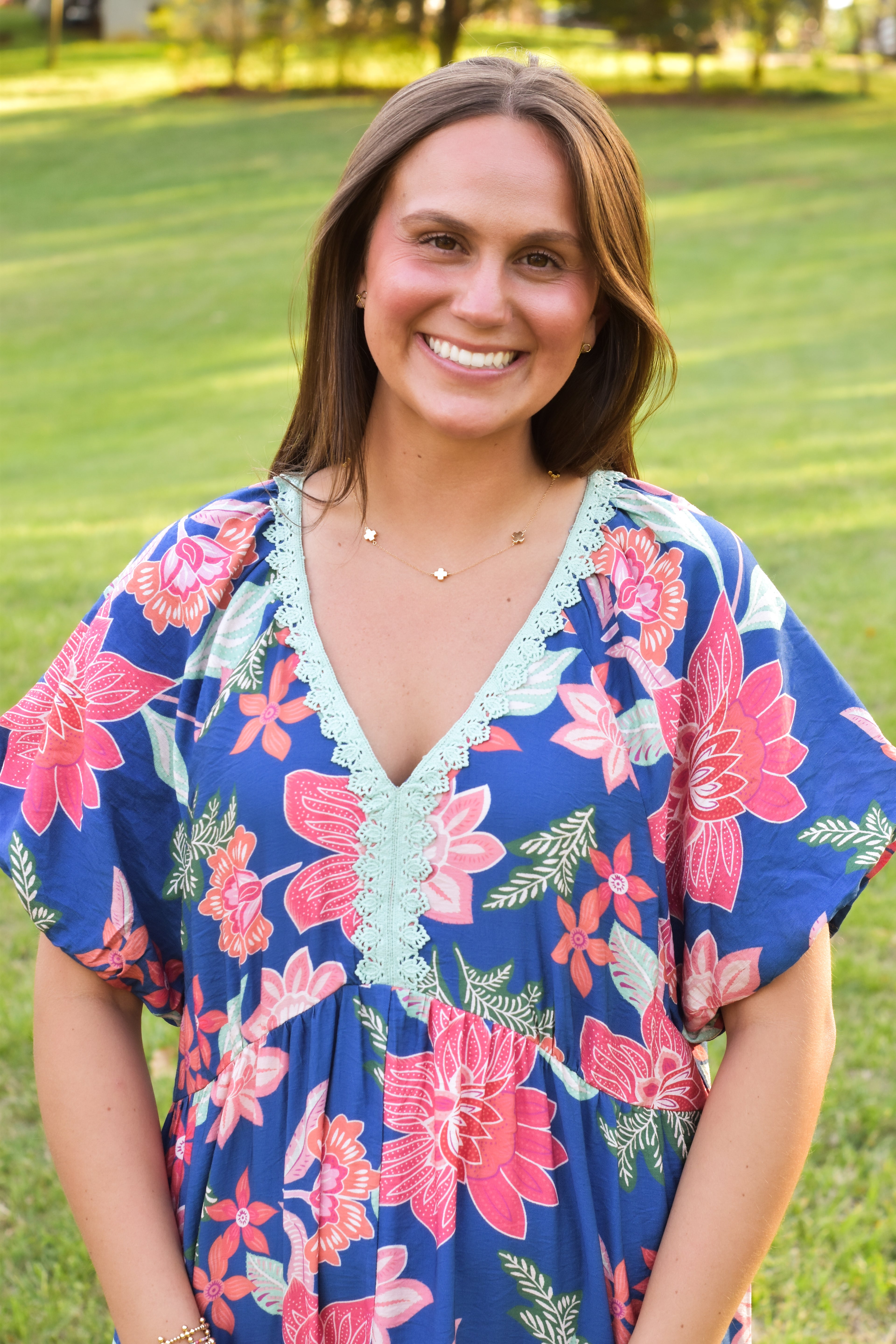 Umgee Floral Print V-Neck Maxi Dress
