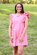 Umgee Coral Pink Ruffle Sleeve Romper