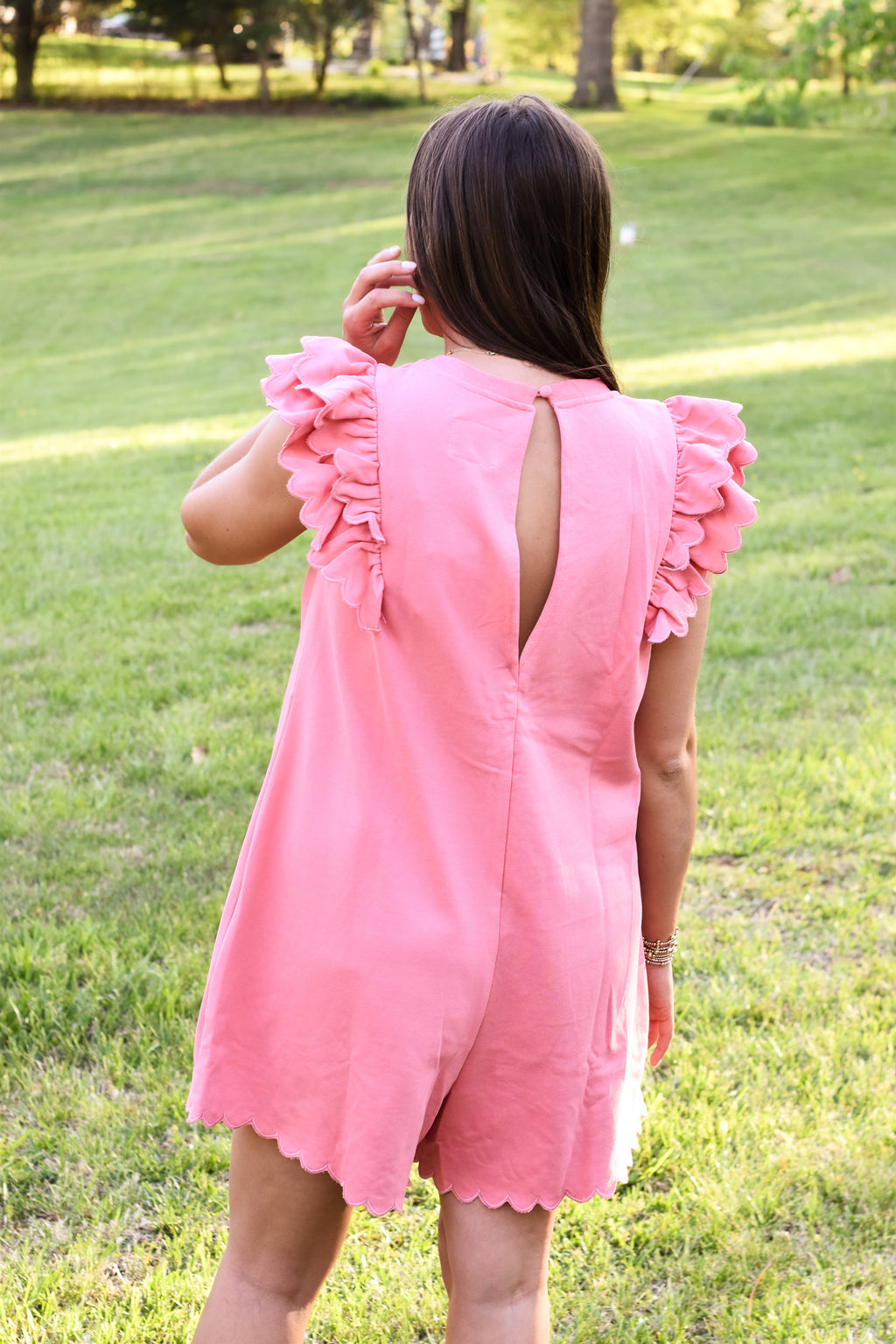 Umgee Coral Pink Ruffle Sleeve Romper