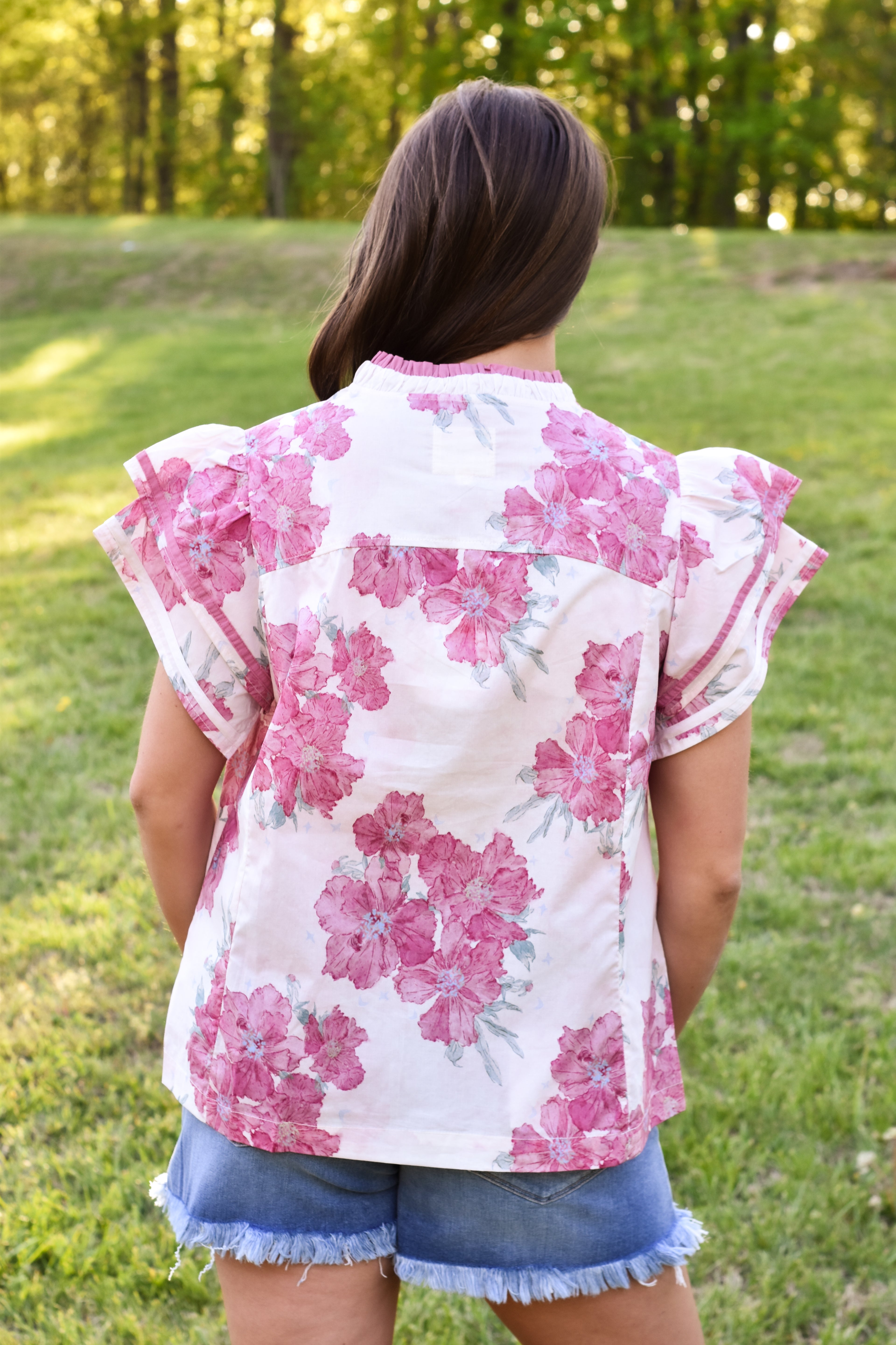 Umgee Mix Floral Ruffle Sleeve Blouse