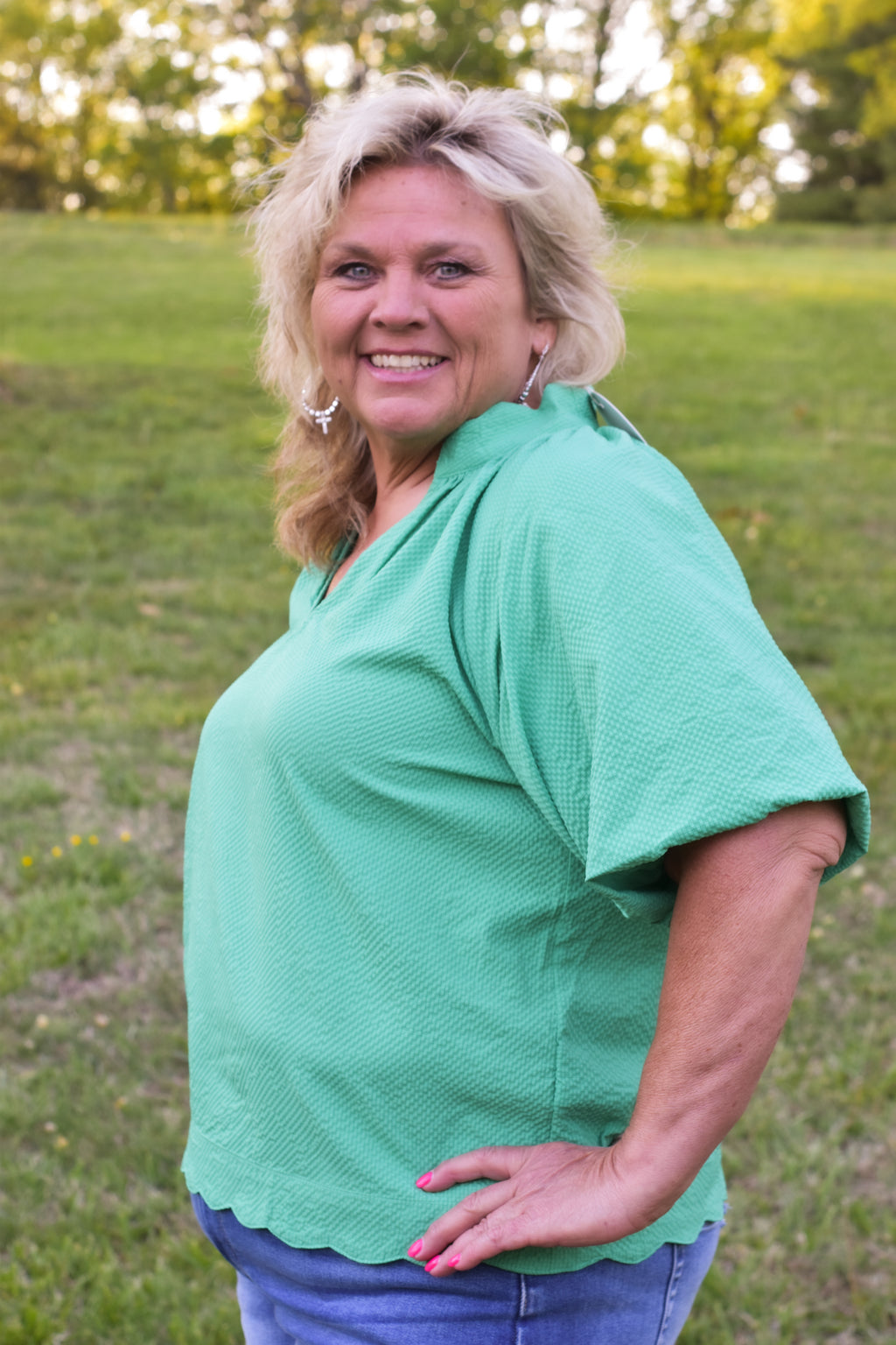 Umgee Bubble Sleeved Seersucker Top