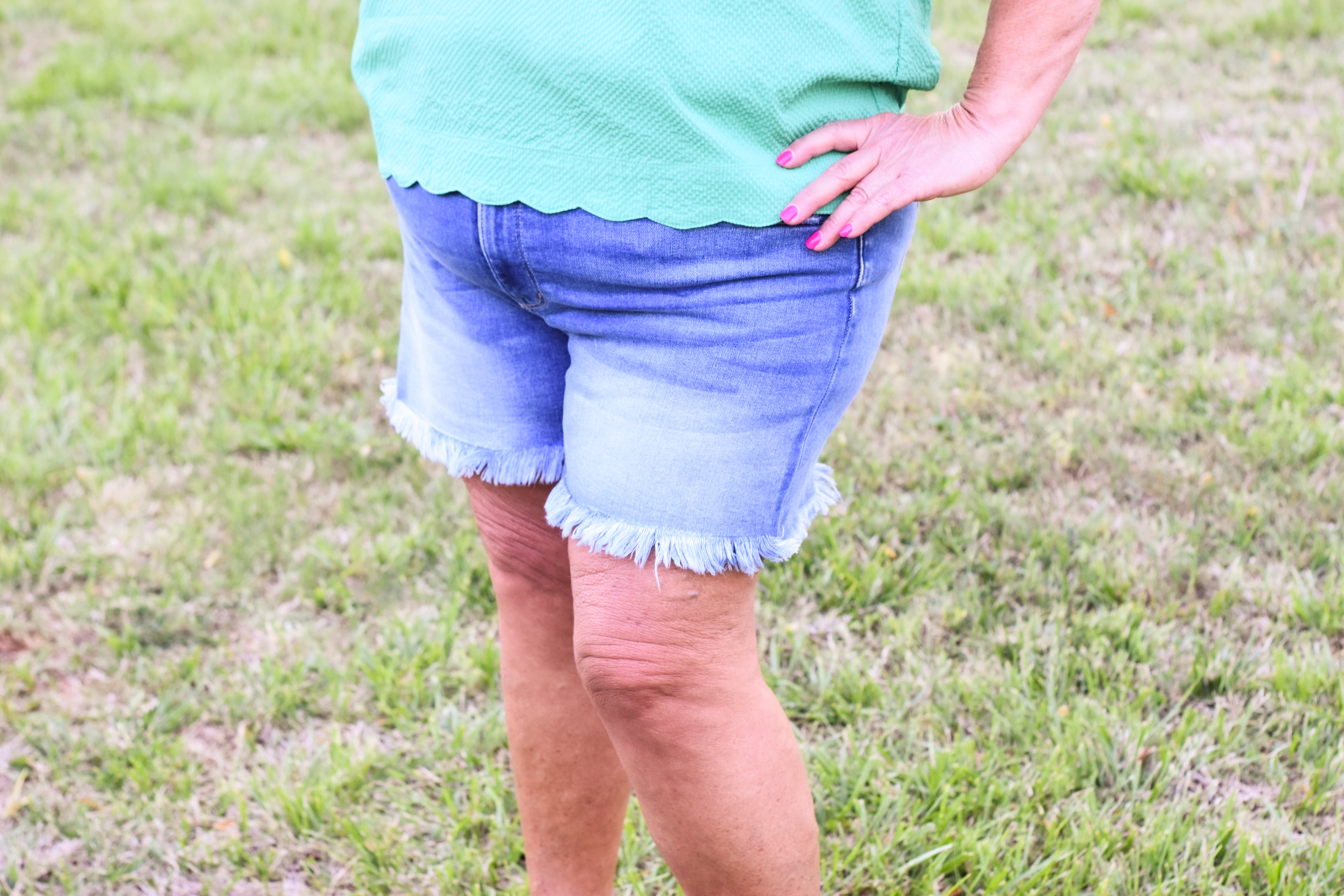 Zenana Mid Rise Raw Frayed Hem Denim Shorts