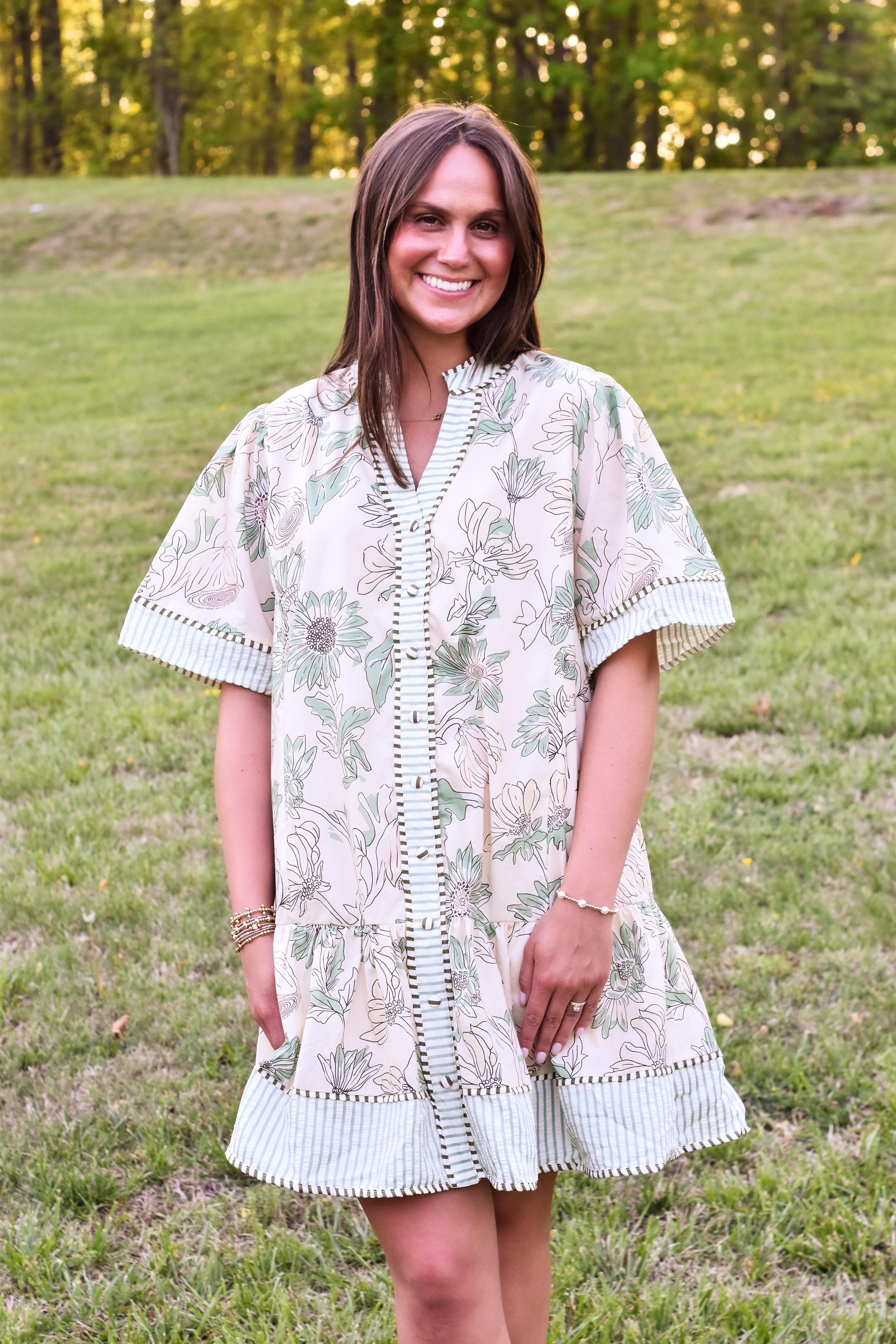Umgee Botanical Print V-Neck Dress