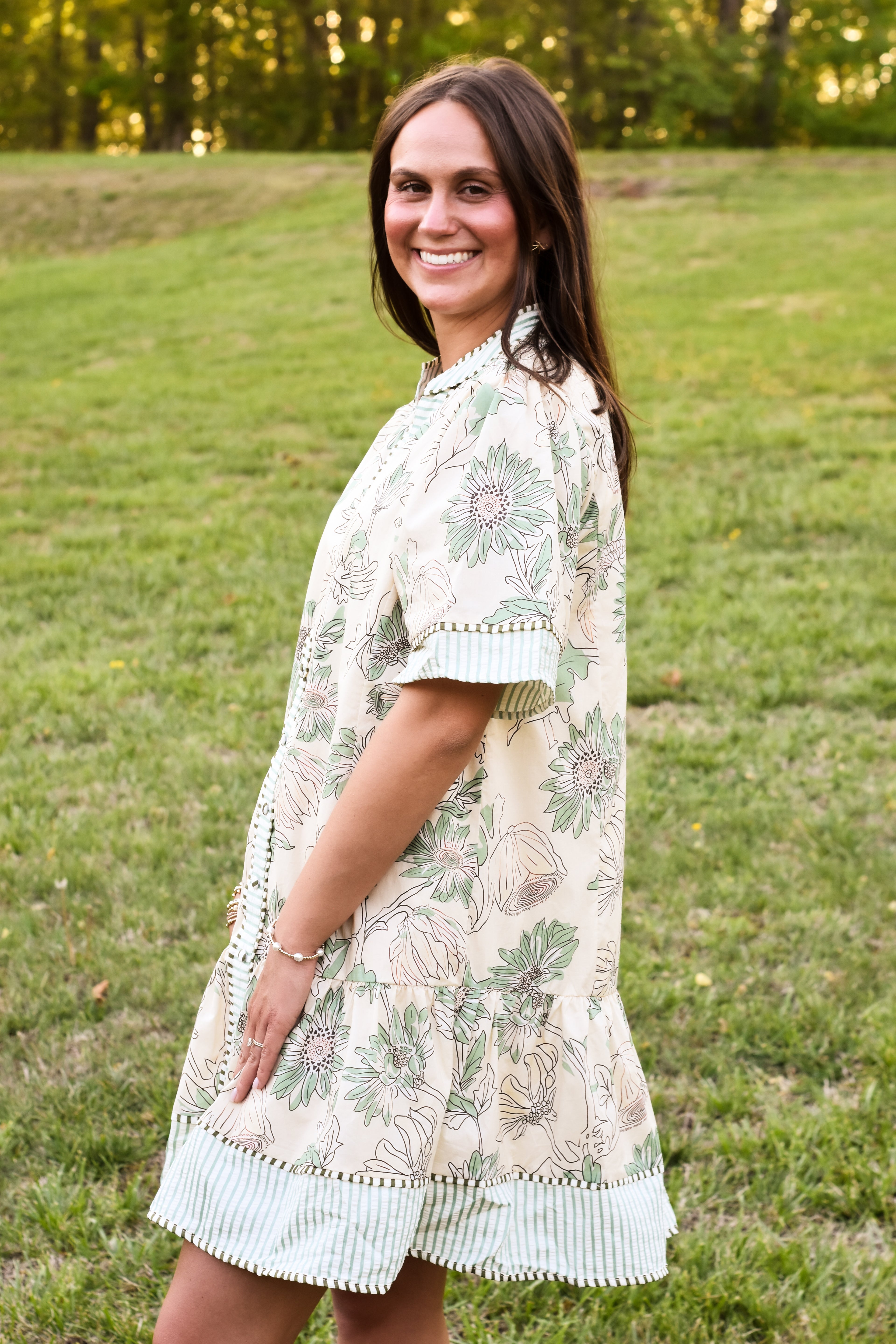 Umgee Botanical Print V-Neck Dress