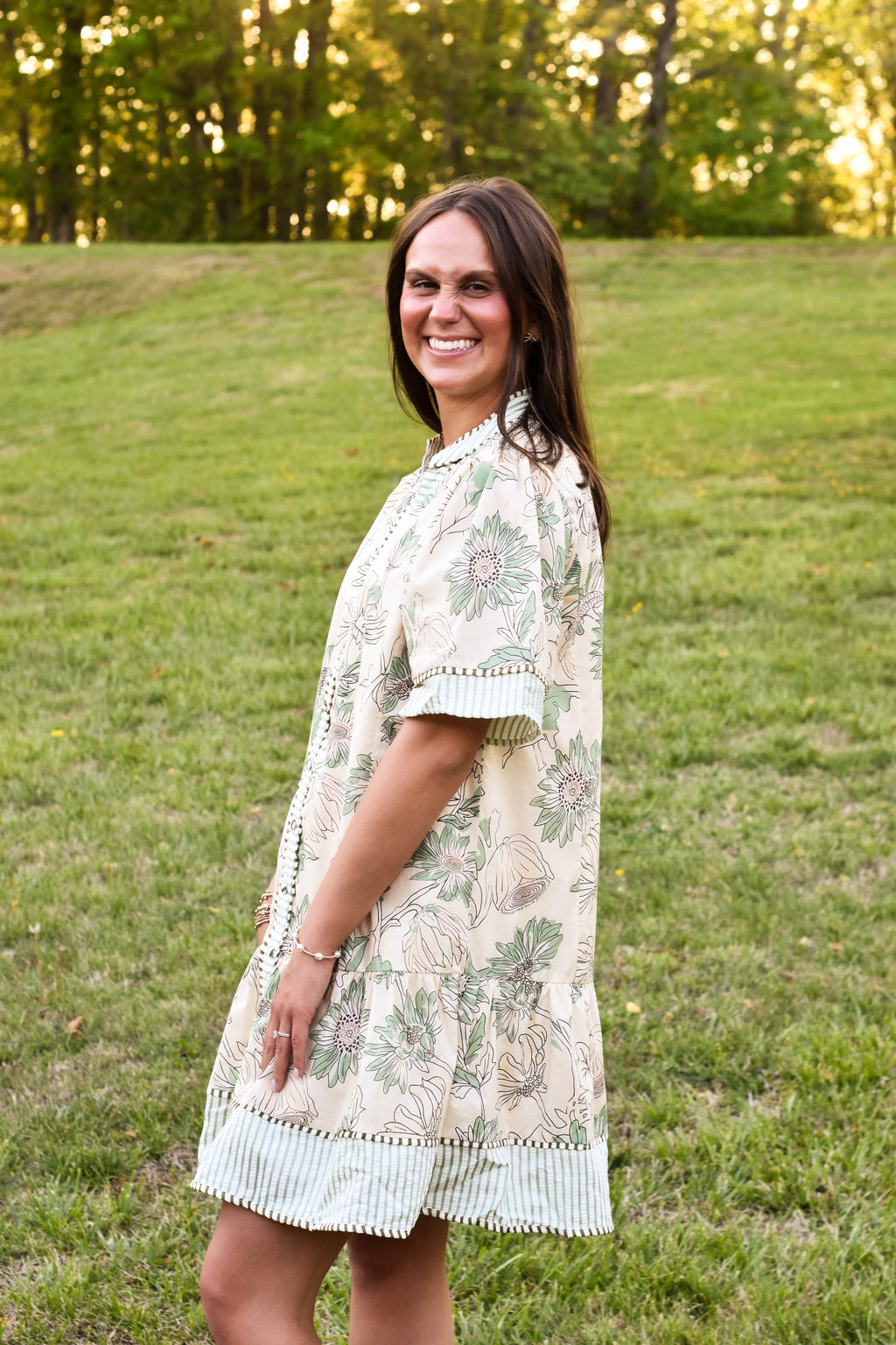 Umgee Botanical Print V-Neck Dress