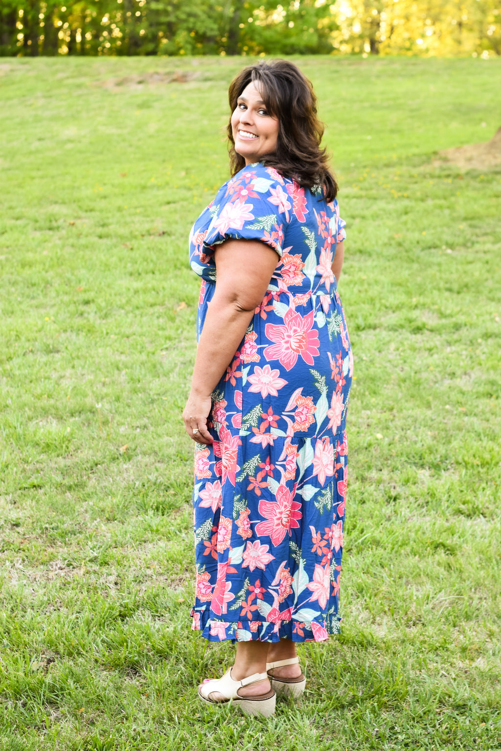 Umgee Floral Print V-Neck Maxi Dress