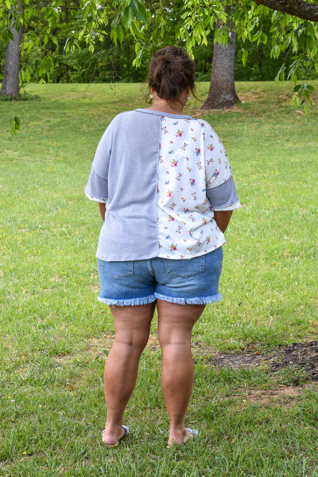 Plus Textured Knit Floral Color Block Patchwork