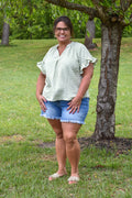 Gingham Ruffle Top: Sage