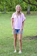 Gingham Ruffle Top: Peony