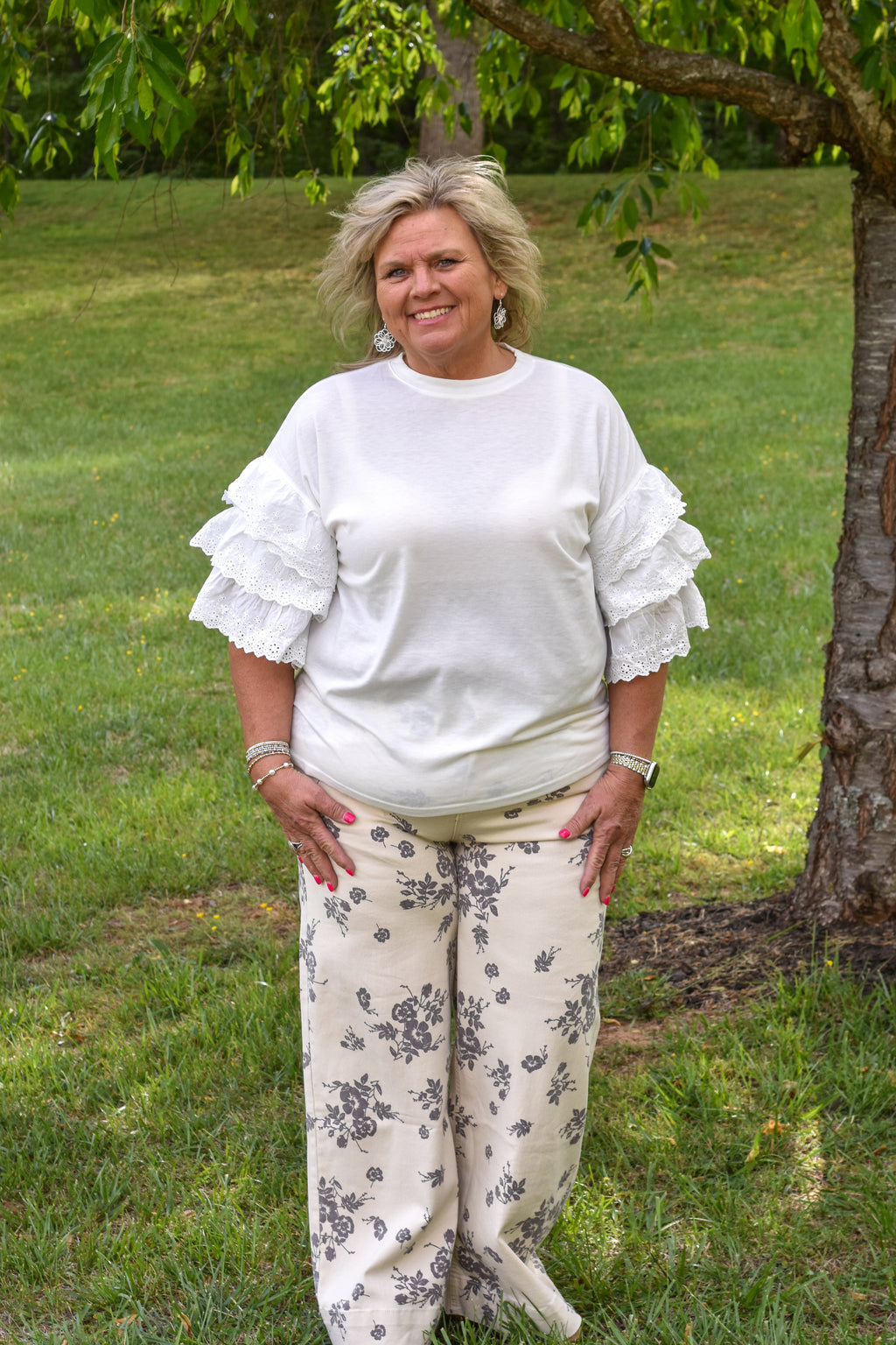 Round Neck Knit Jersey With Cotton Layered Lace Trim