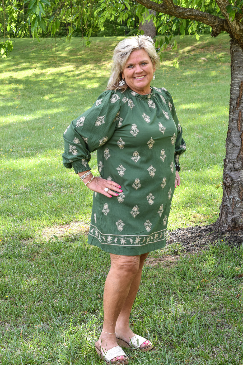 Embroidered Long Sleeve Mini Dress