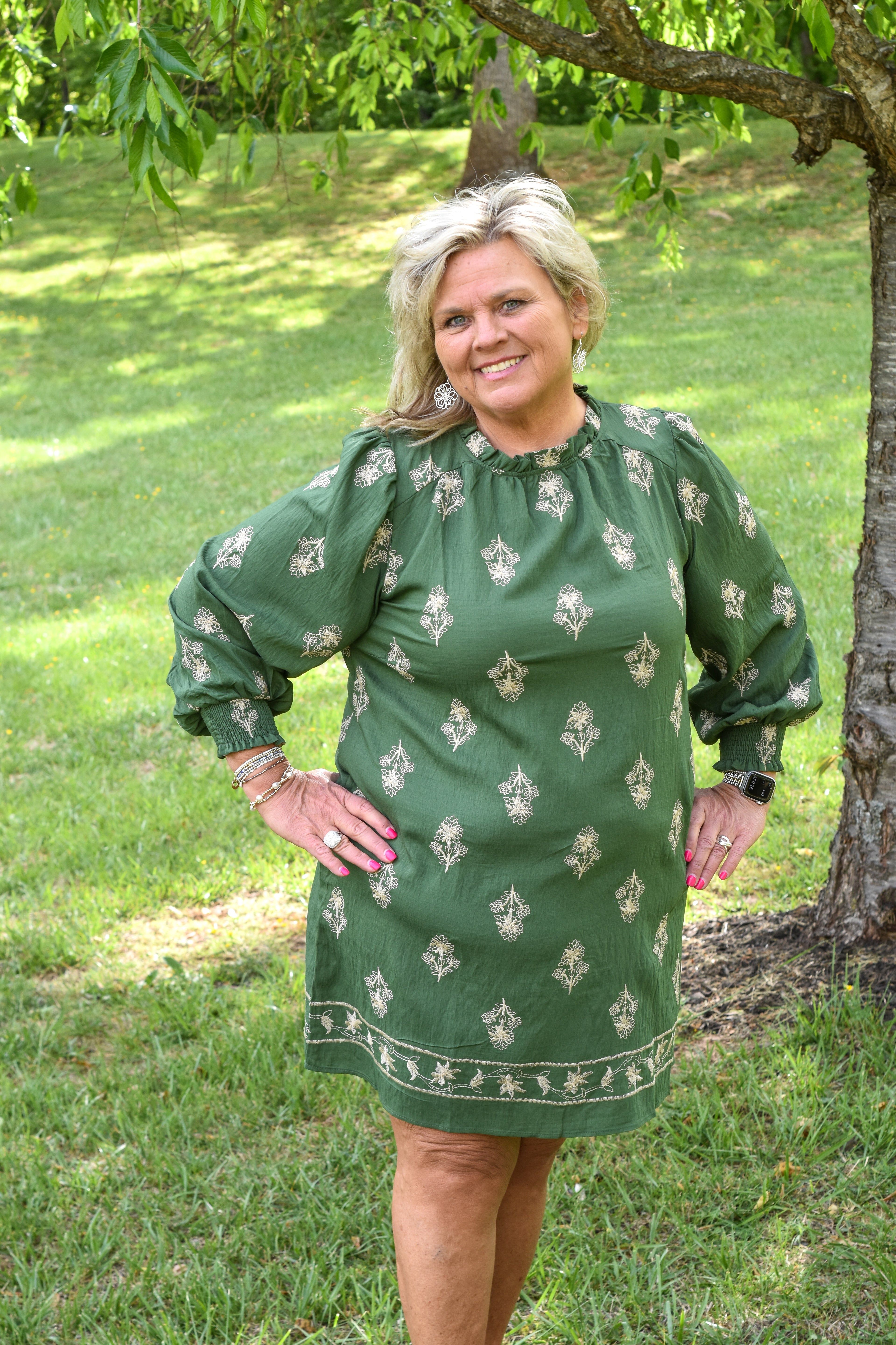 Embroidered Long Sleeve Mini Dress