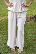 Linen Blend Scallop Hem Wide Leg Pants: Oatmeal