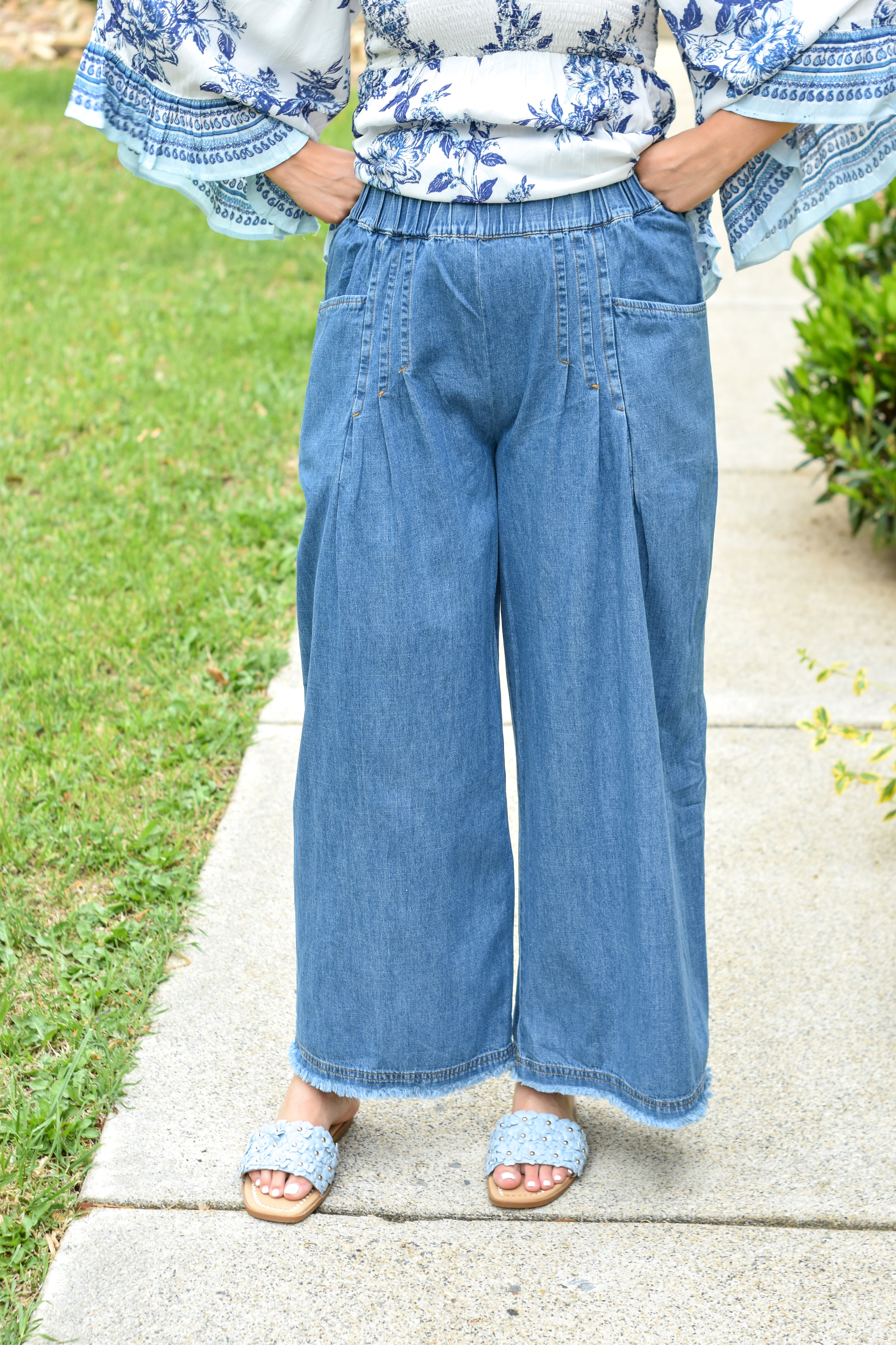 Stone Washed Wide Leg Pants