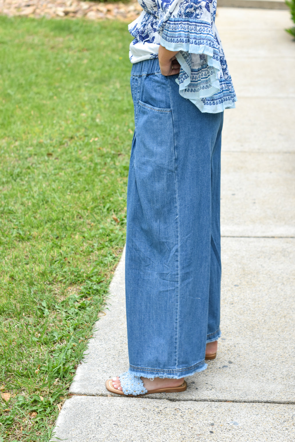 Stone Washed Wide Leg Pants