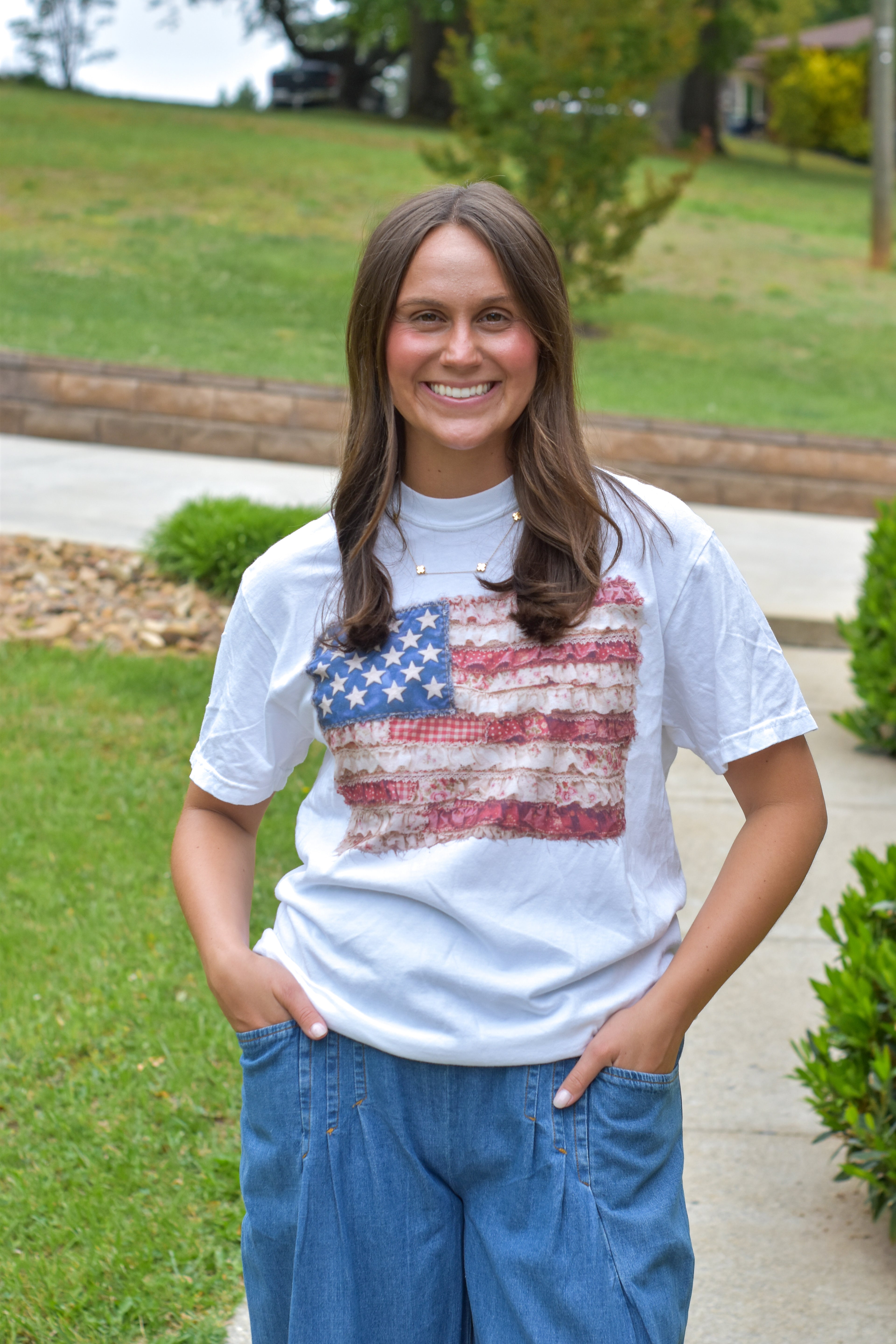 Faux Patchwork USA Flag Shirt