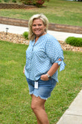 Polka Dot V-Neck Short Bow Sleeve Casual Shirt