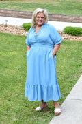 Ruffle V-Neck Midi Dress