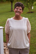 Linen Boxy Cut Round Neckline Top - Oatmeal