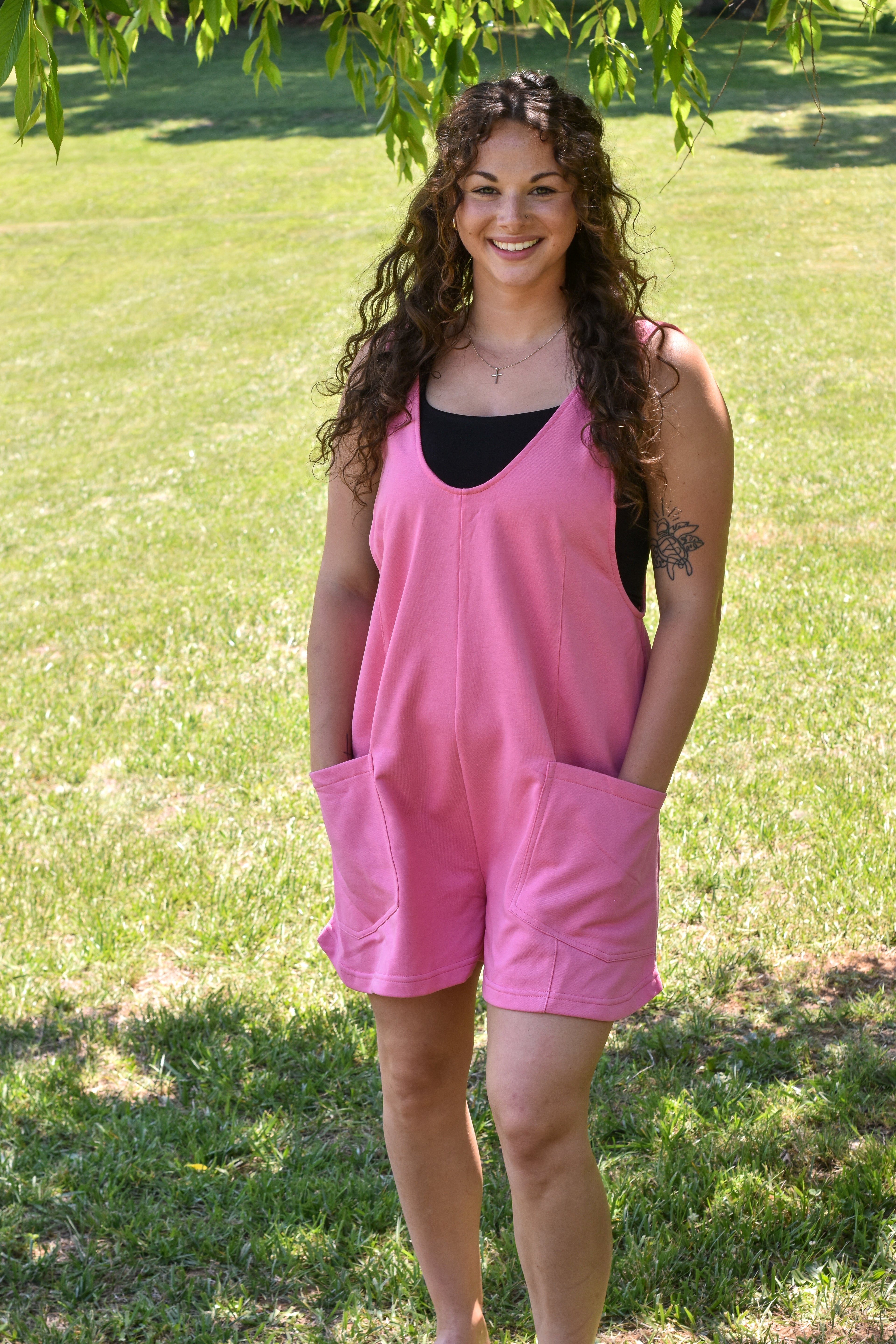French Terry Sleeveless Romper - Pink