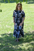 Floral Smocked Midi Dress - Black/Blue