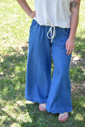 Chambray Scalloped Hem Pants - Denim