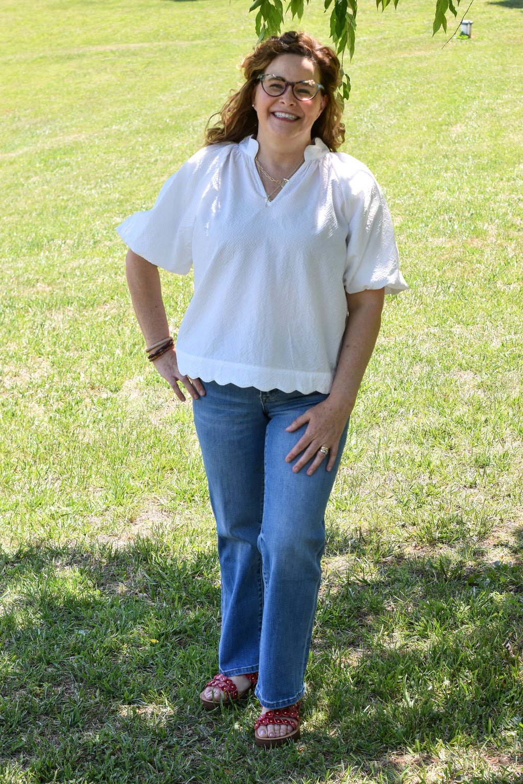 Bubbled Sleeved Seersucker Top - Off White