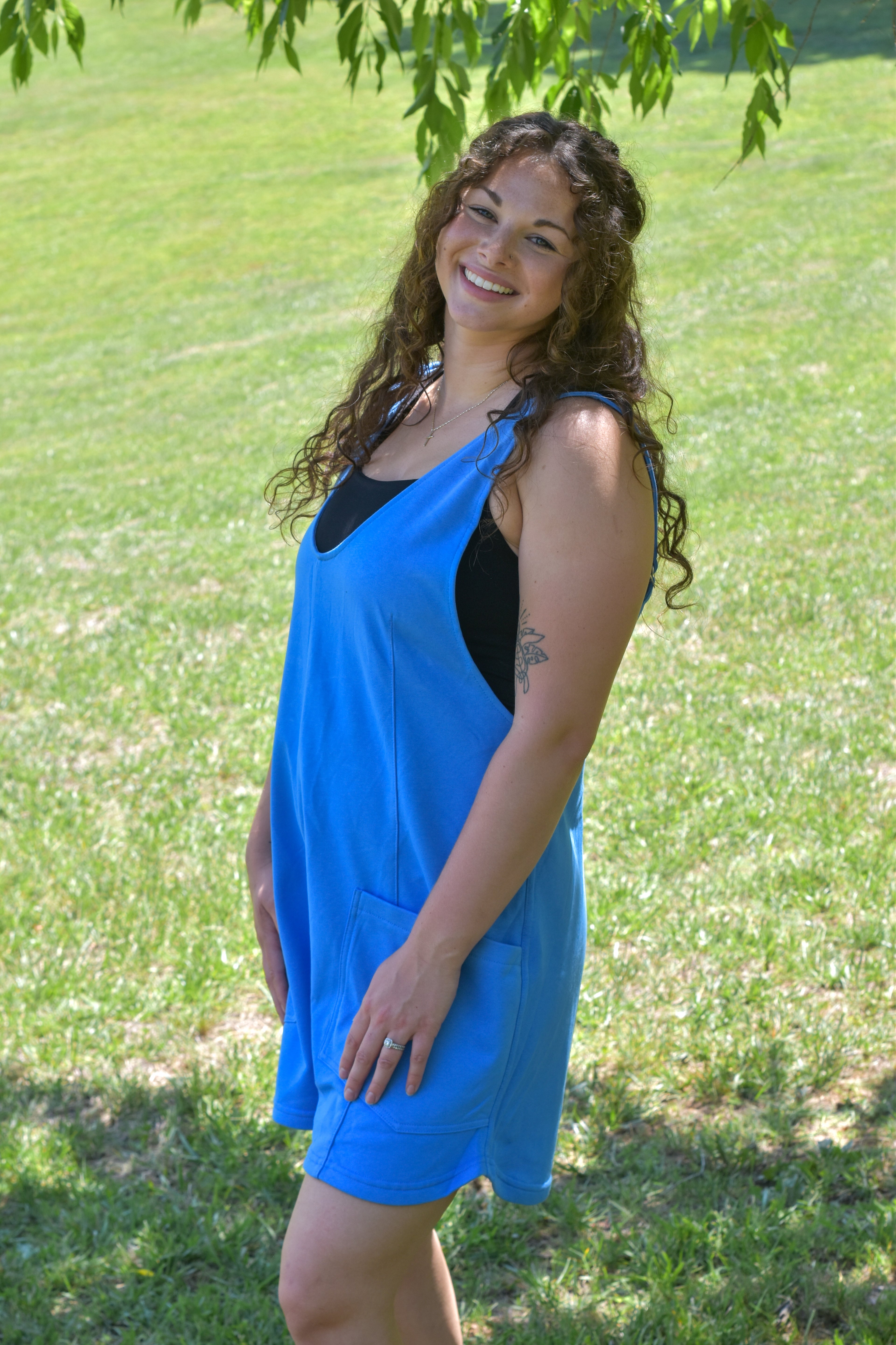 French Terry Sleeveless Romper - Ocean