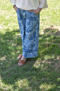 Stone Wash Wide Leg Crop Pants