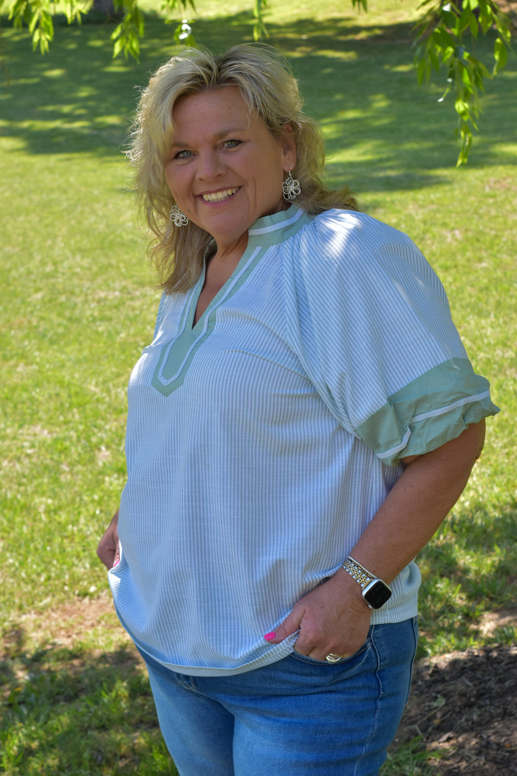 Striped Mixed V-Neck Top