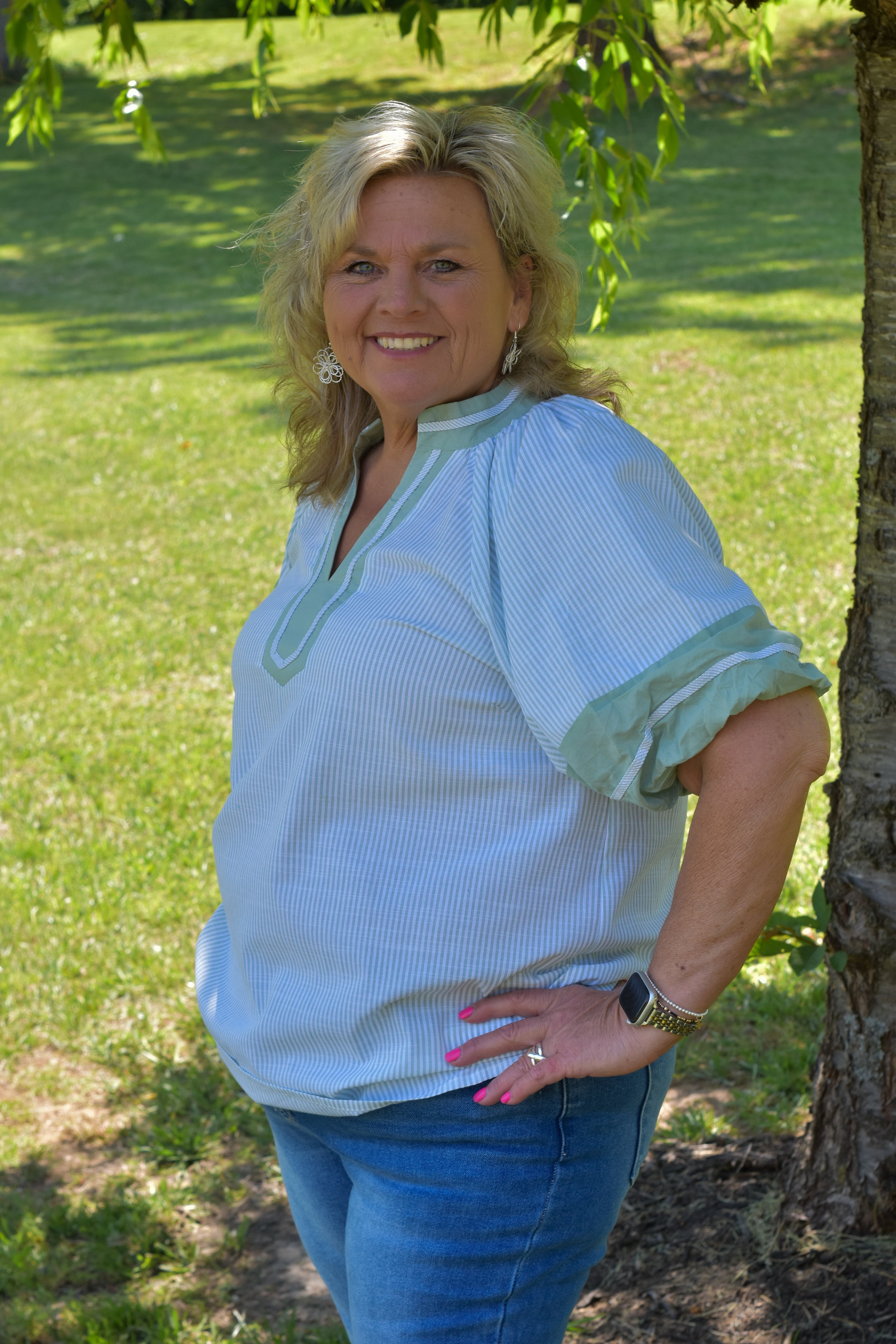 Striped Mixed V-Neck Top