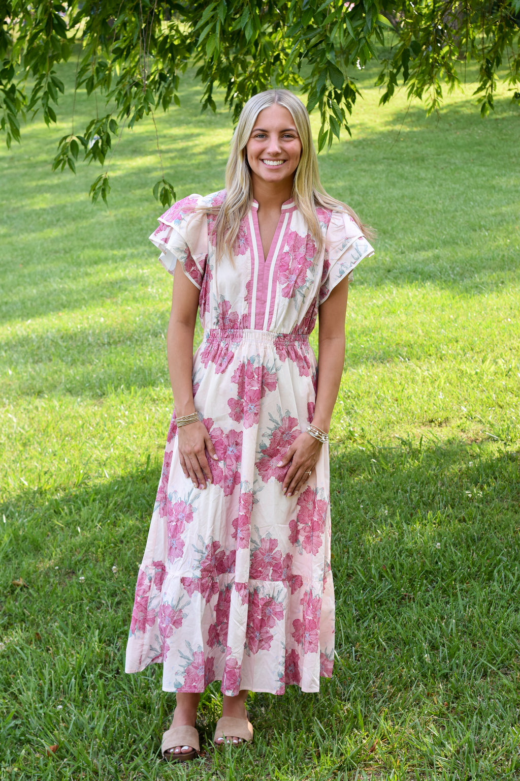 Floral Flutter Sleeve Midi Dress