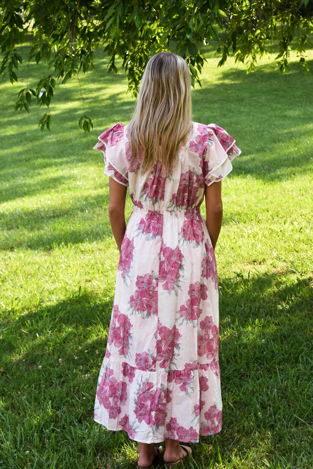Floral Flutter Sleeve Midi Dress