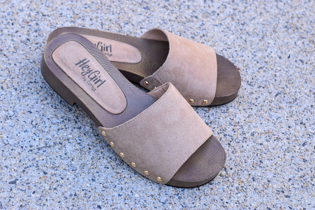Corky's Mind Your Business Sandal - Camel Faux Suede
