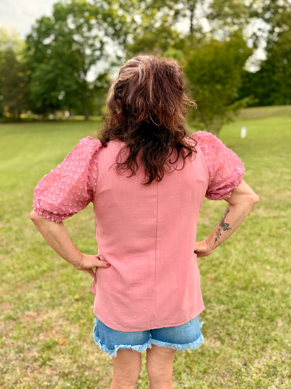 Linen Boxy Cut Round Neckline Top - Mauve