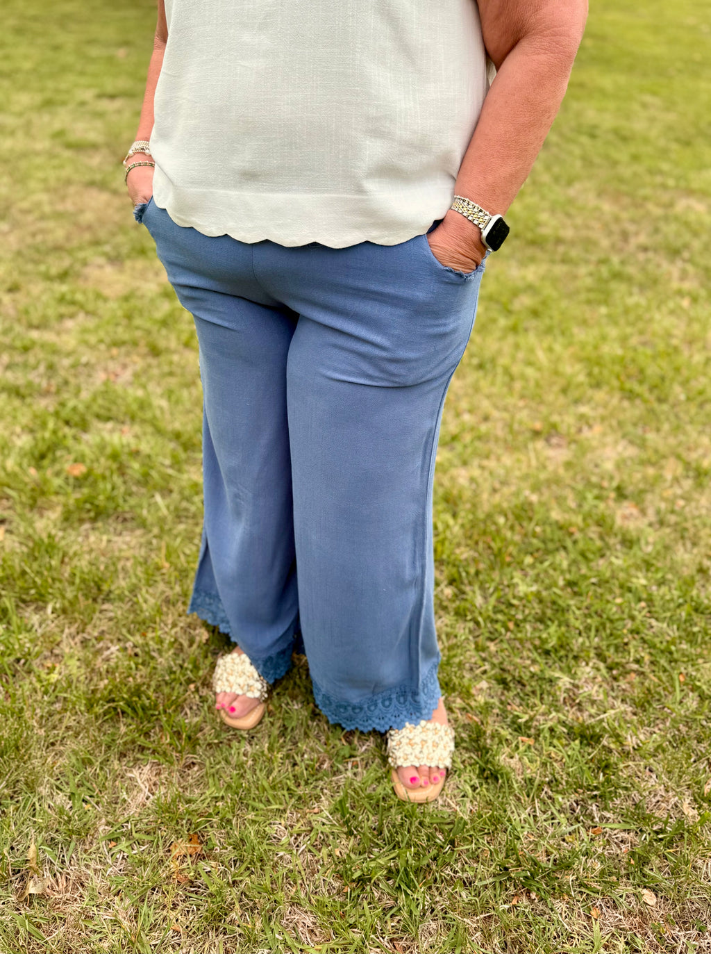 Linen Wide Leg Pants - Denim