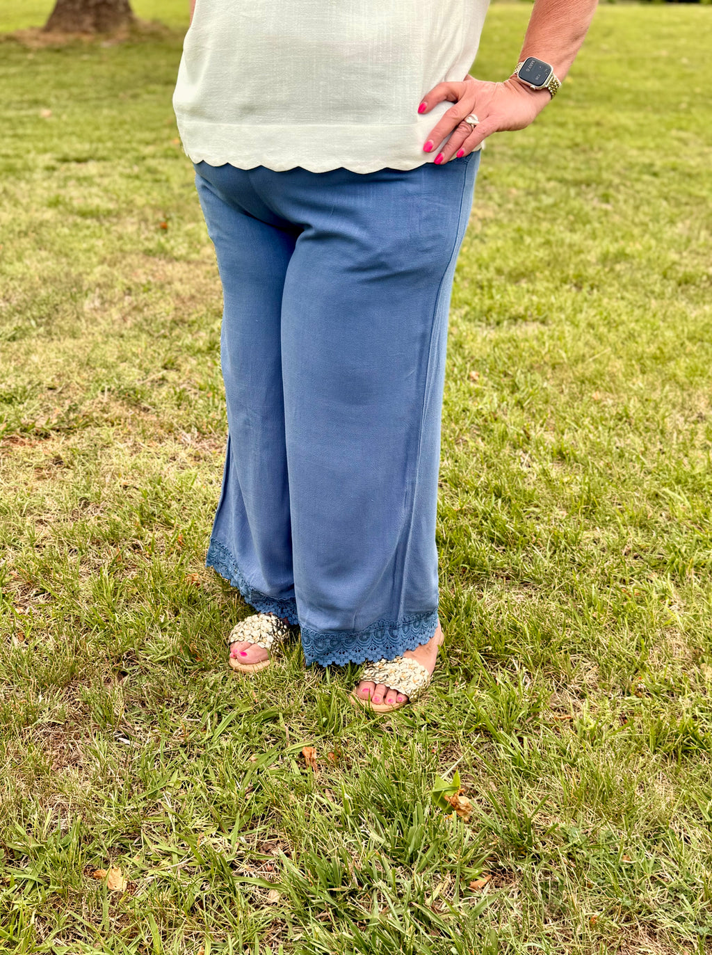 Linen Wide Leg Pants - Denim