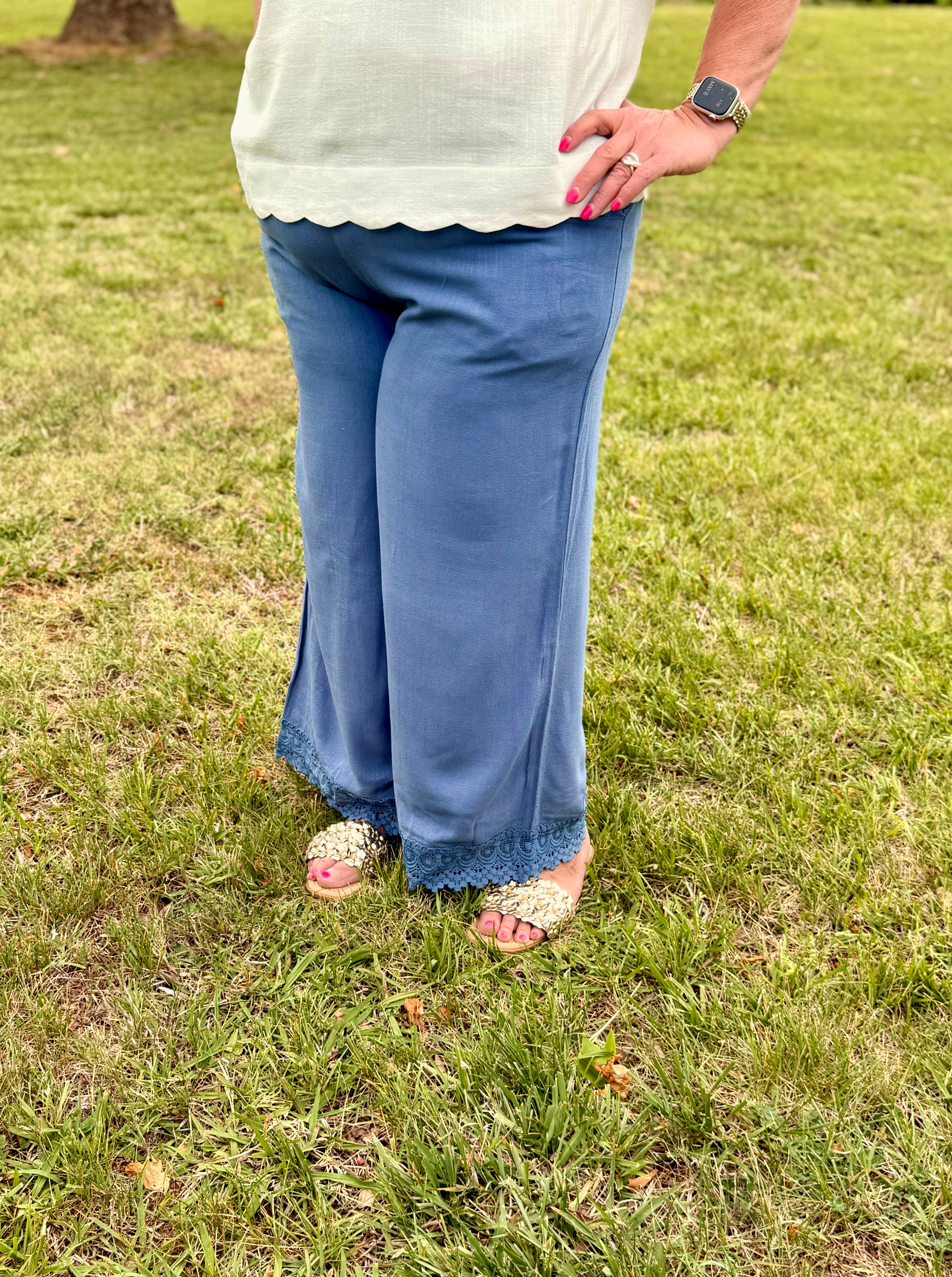 Linen Wide Leg Pants - Denim