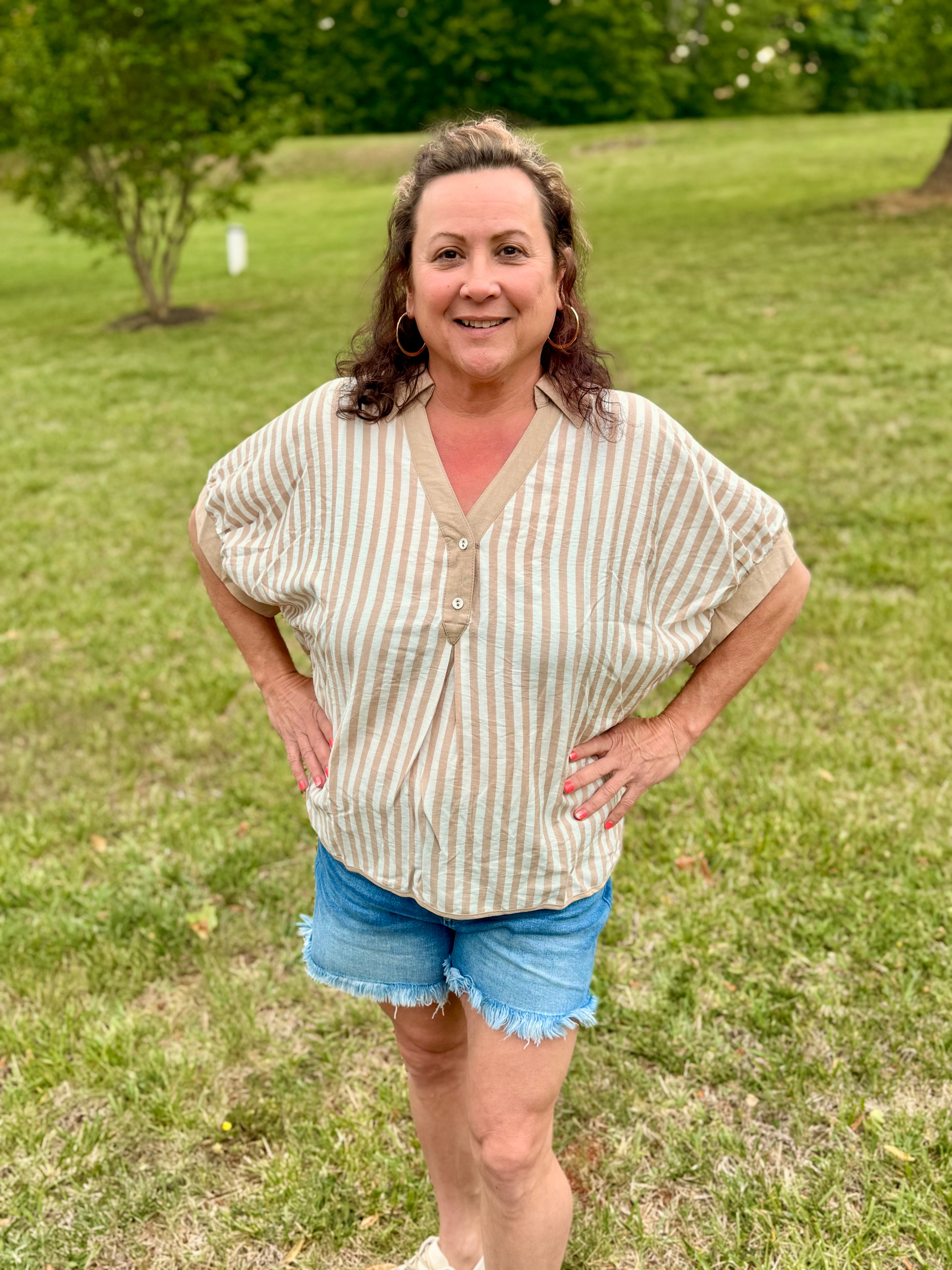 Umgee Stripe Collared Oversized Top