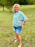 Ribbed Round Neck Waist Banded Shirt - Dusty Green