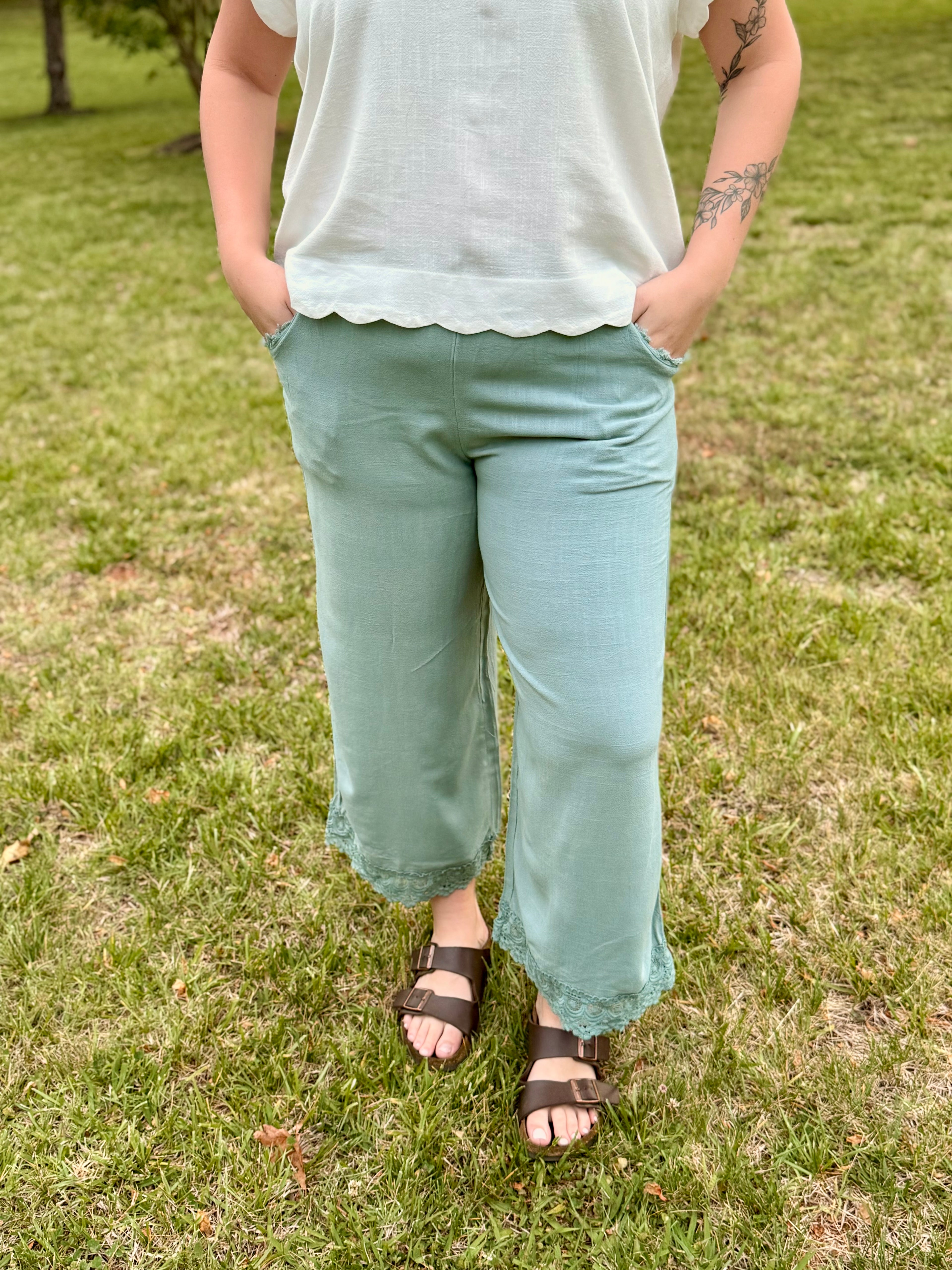 Linen Wide Leg Pants - Mint